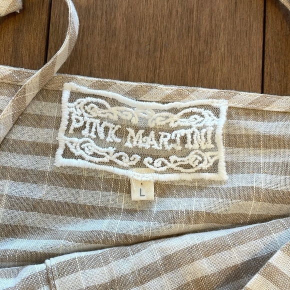 Pink Martini The Selena midi Dress in Beige stripes spaghetti straps size L - Picture 10 of 12